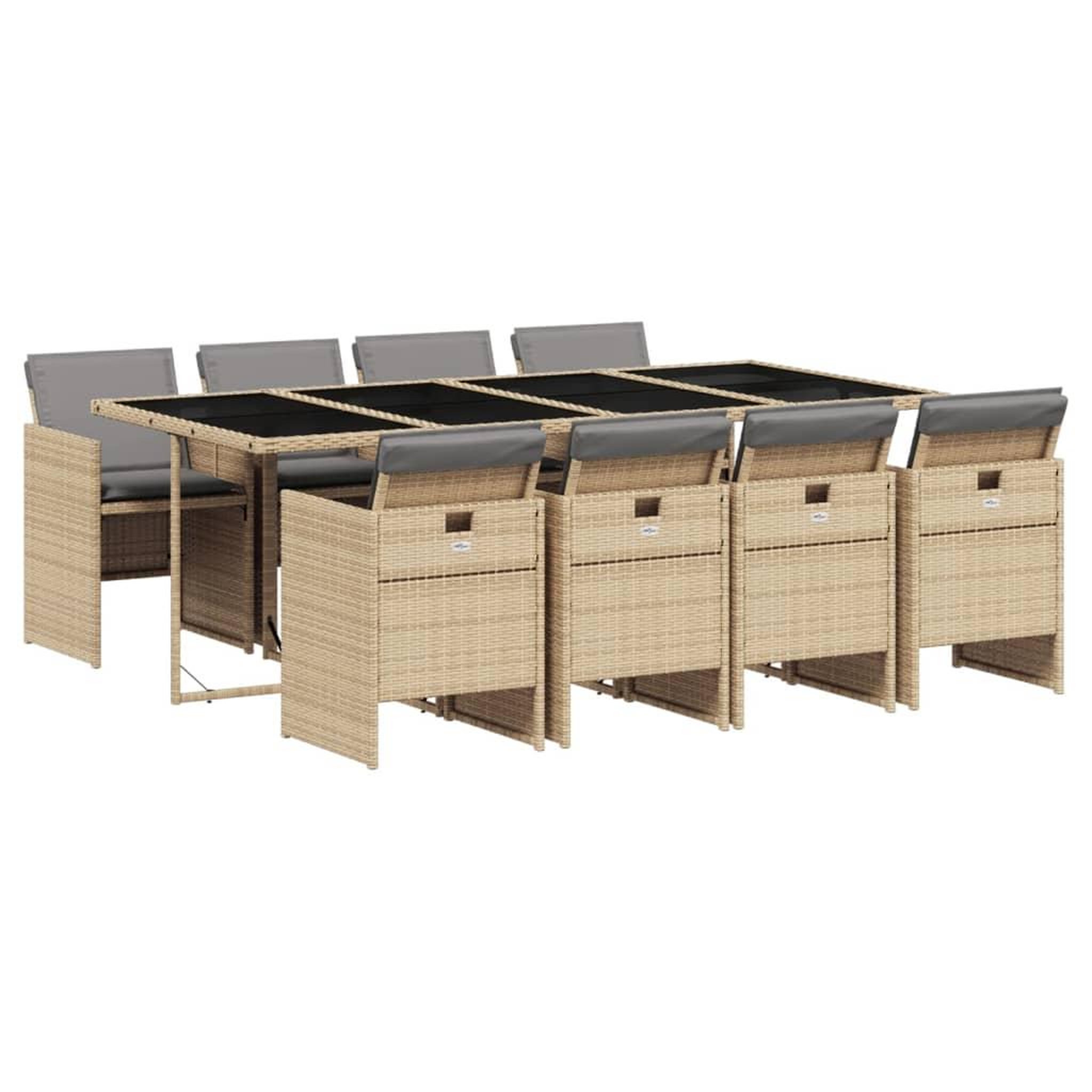 Voir la diapositive 2 : VIDAXL Ensemble a manger de jardin et coussins 9 pcs melange beige