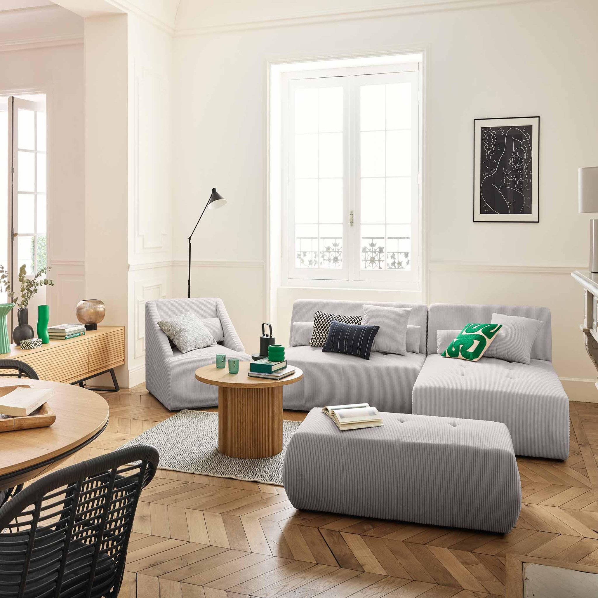 LISA DESIGN Onyx - canapé modulable d'angle réversible 4 places - en velours côtelé. Coloris disponibles : Orange, Vert, Noir, Beige, Bleu, Jaune, Gris