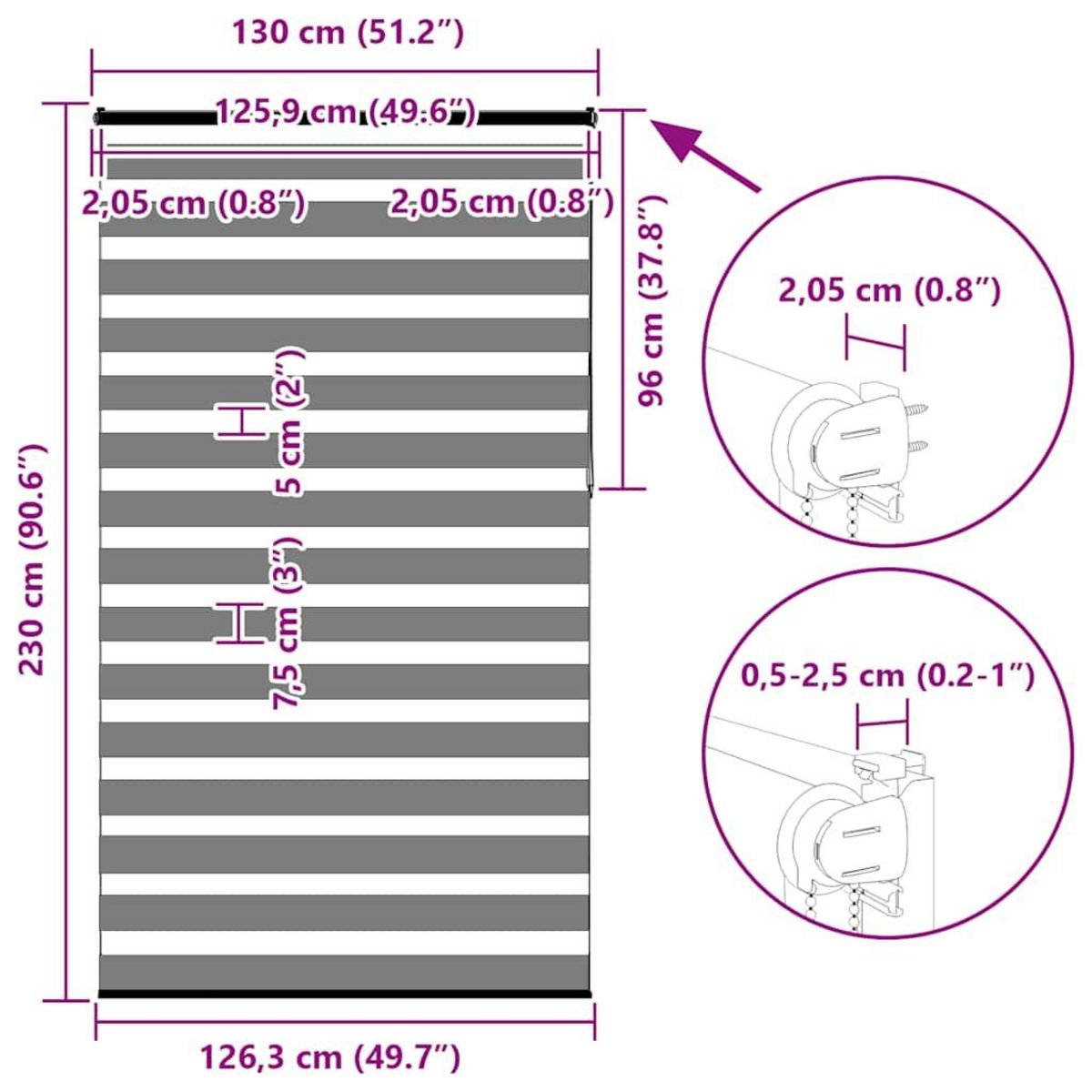 VIDAXL Store zebre blanc 130x230 cm largeur du tissu 125,9cm polyester
