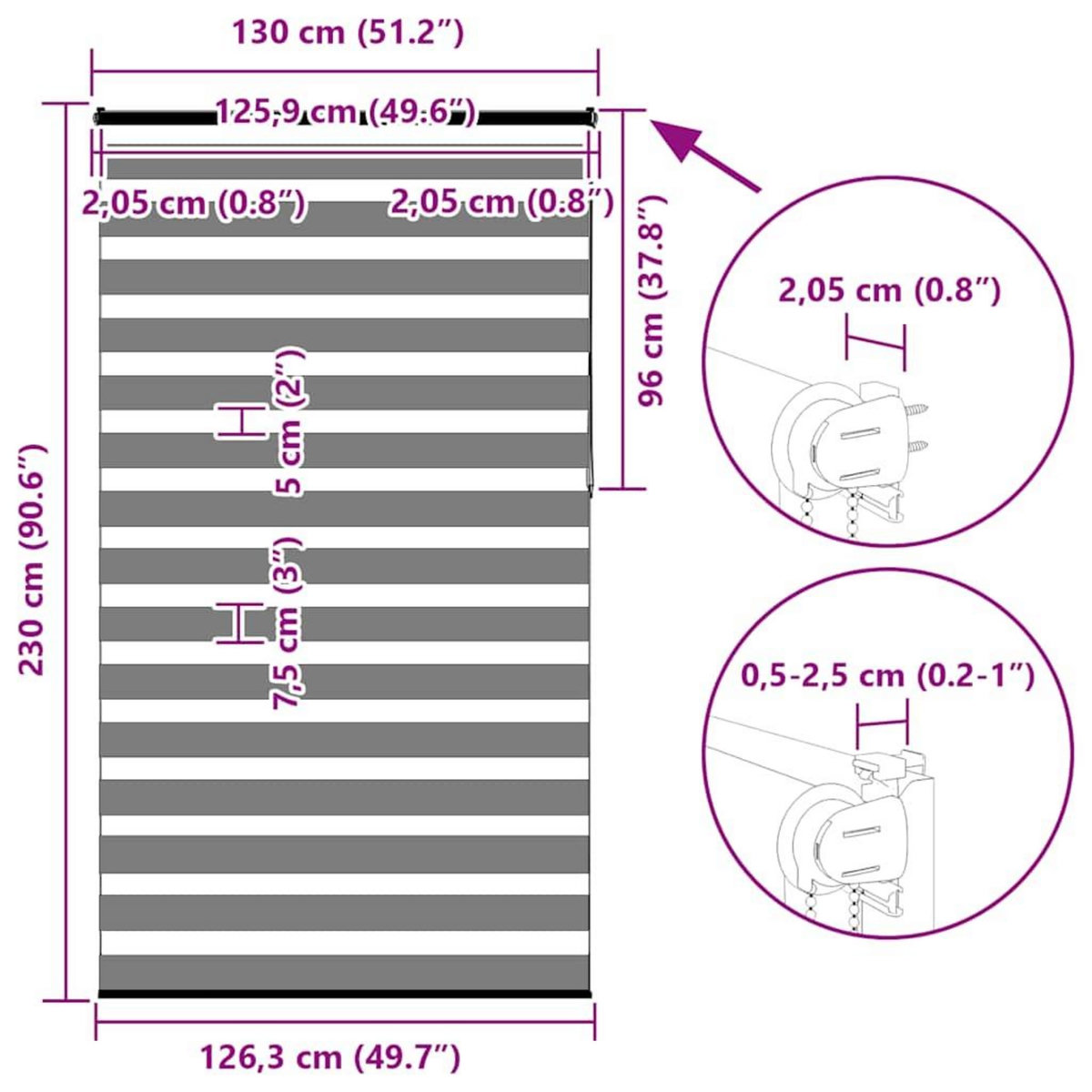VIDAXL Store zebre blanc 130x230 cm largeur du tissu 125,9cm polyester