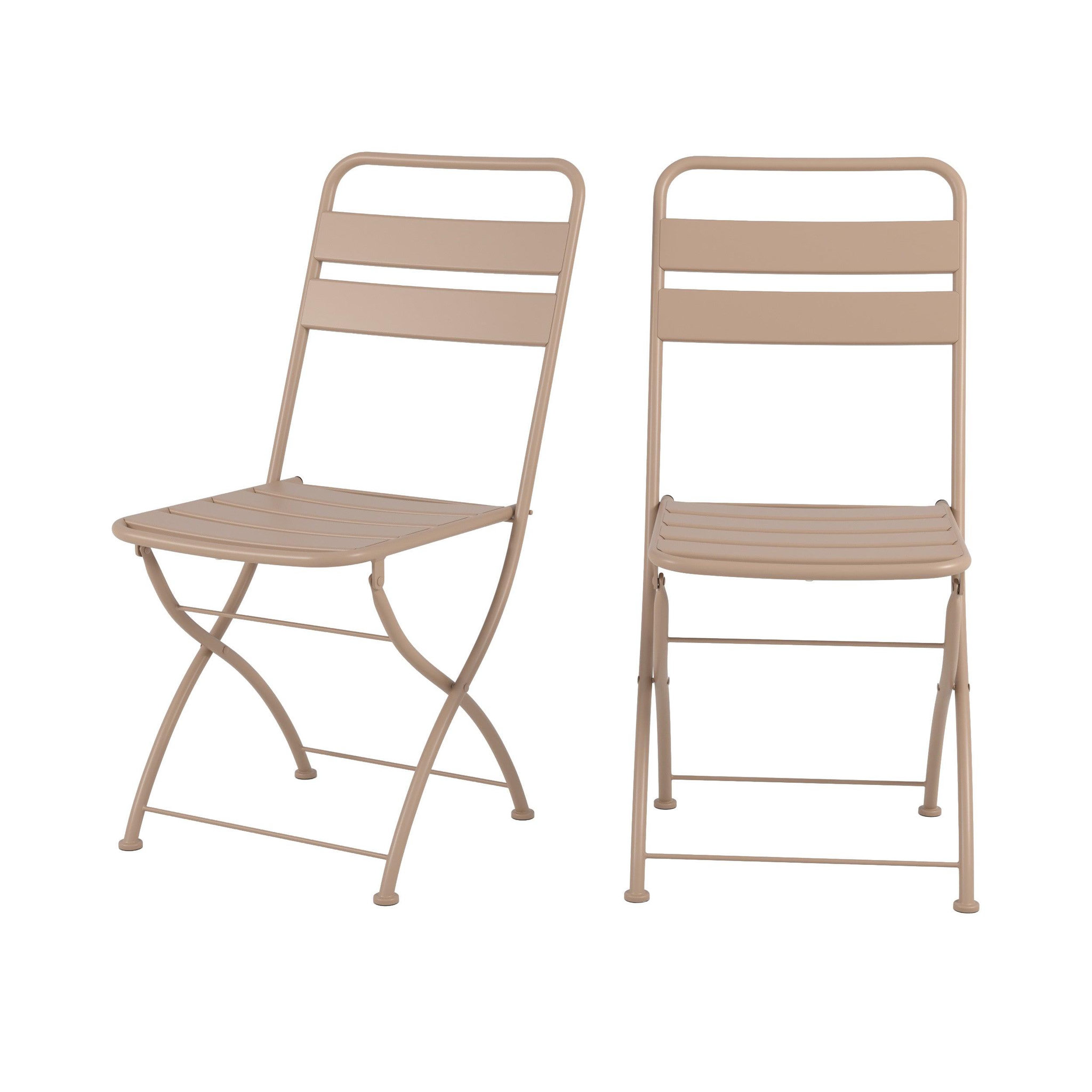 Voir la diapositive 1 : MAISON PAVANE Lot de 2 chaises de jardin en métal taupe, pliantes-yumi