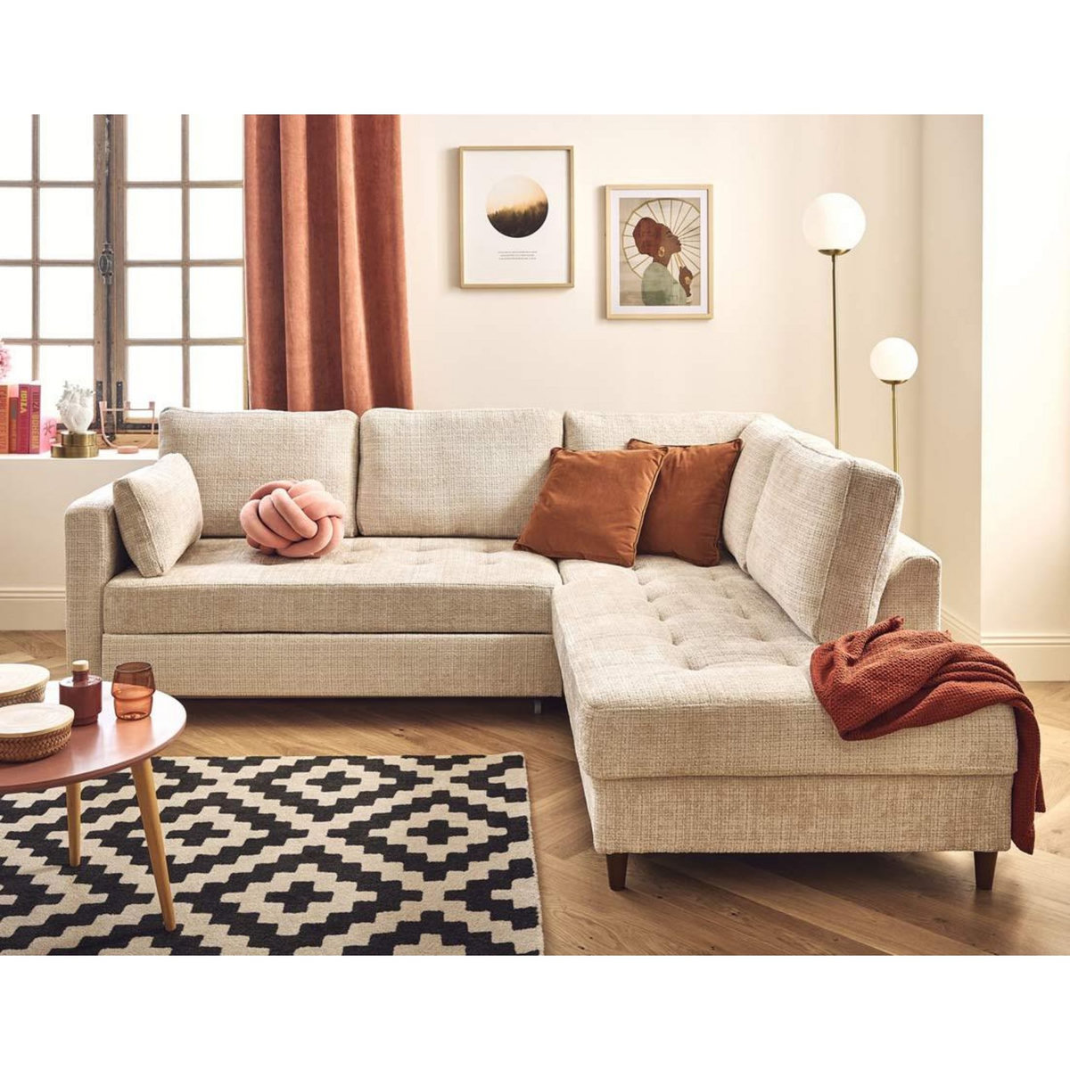 LISA DESIGN Anna - canapé d'angle droit 5 places convertible en velours texturé