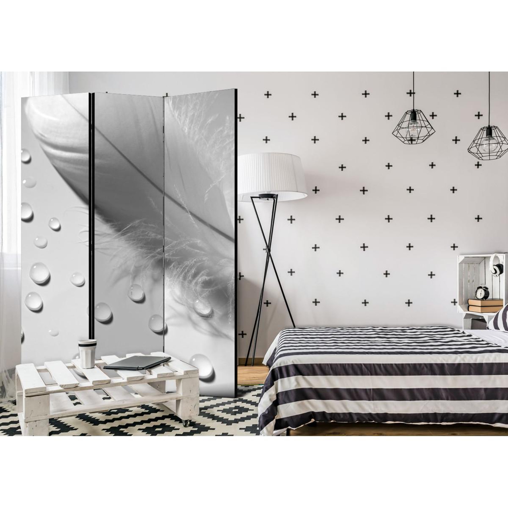 Voir la diapositive 2 : Paris Prix Paravent 3 volets  white feather  135x172cm