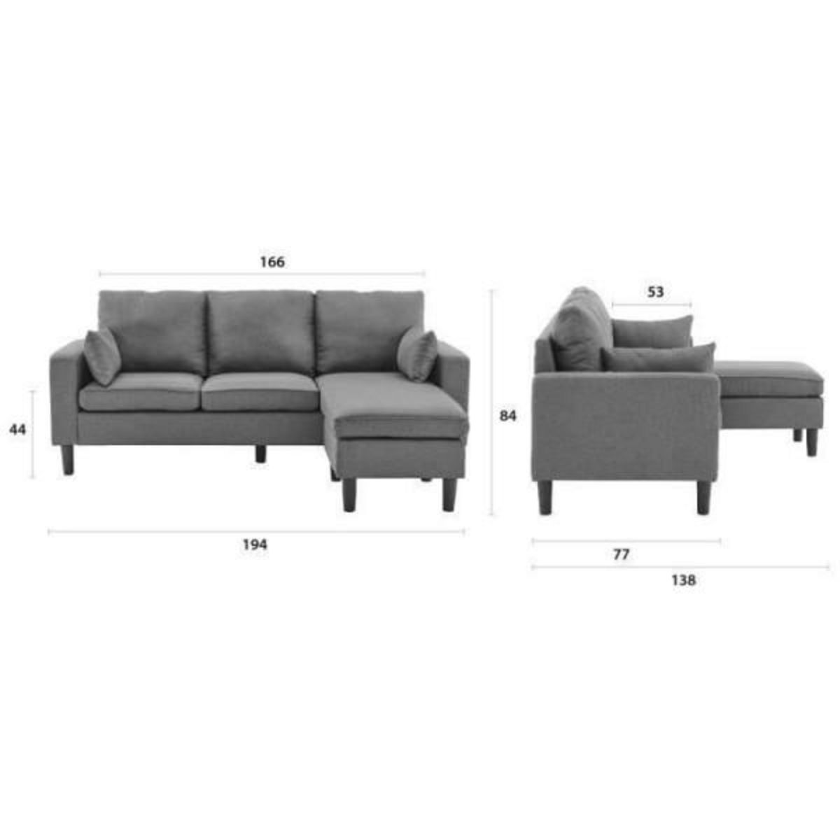 MARKET24 Canapé d'angle fixe réversible Boston - Tissu Gris foncé - L 194 x P 139 x H 83 cm