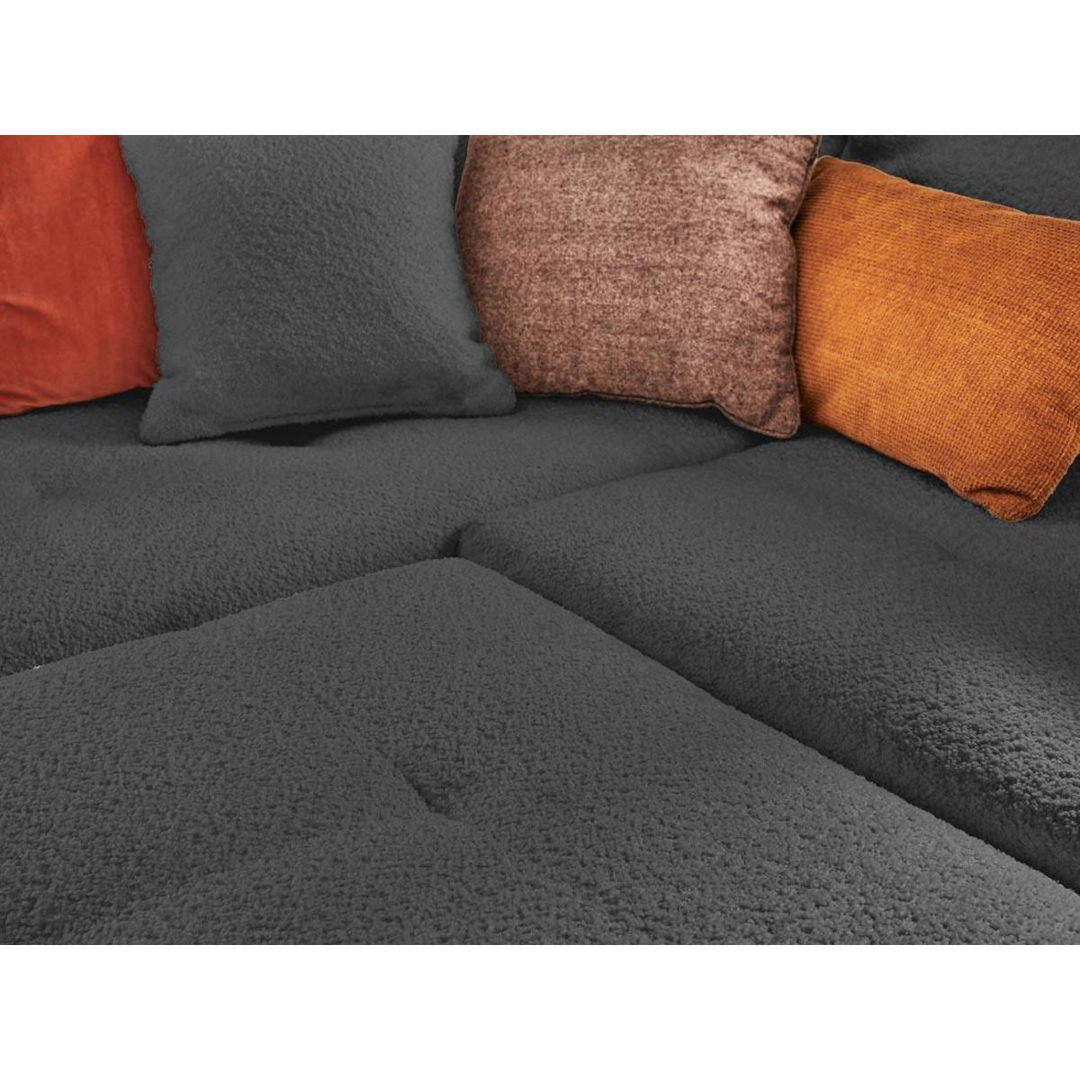 LISA DESIGN Rune - canapé panoramique d'angle droit - 7 places - avec pouf d'appoint - en tissu bouclette