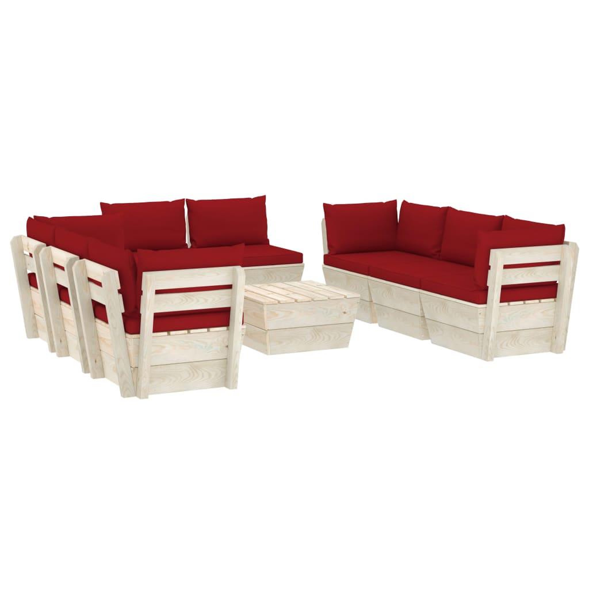 Voir la diapositive 2 : VIDAXL Salon de jardin palette 9 pcs avec coussins bois d'epicea
