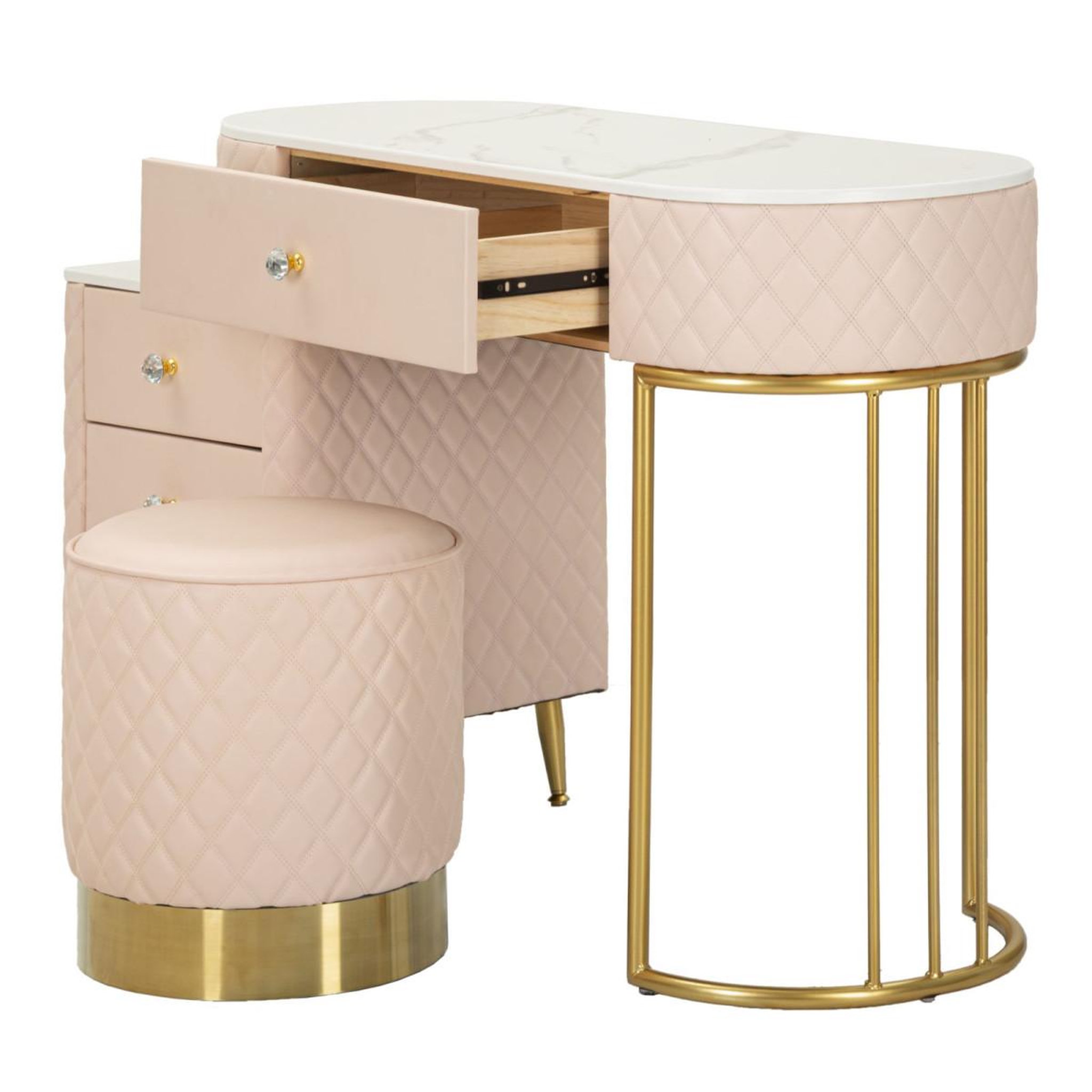 Voir la diapositive 3 : Paris Prix Coiffeuse avec pouf effet marbre  sharon  120 rose & or