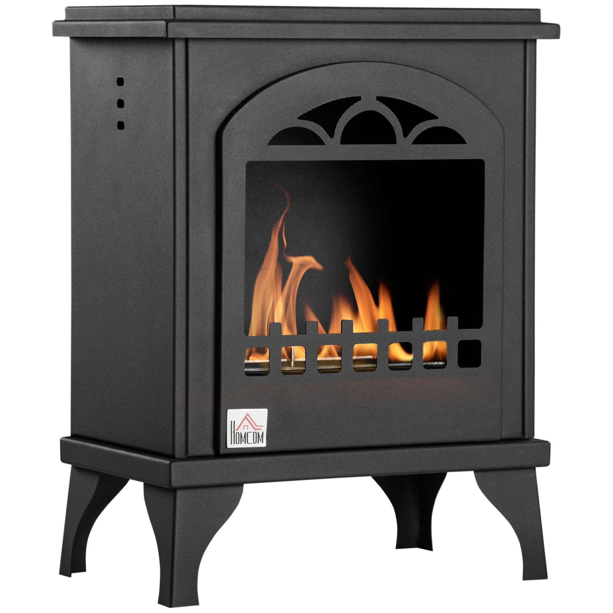 HOMCOM Cheminée bioéthanol sur pieds style néo-rétro poêle 1 brûleur 1,5 L dim. 41L x 25l x 54H cm couverture 20-25 m² noir