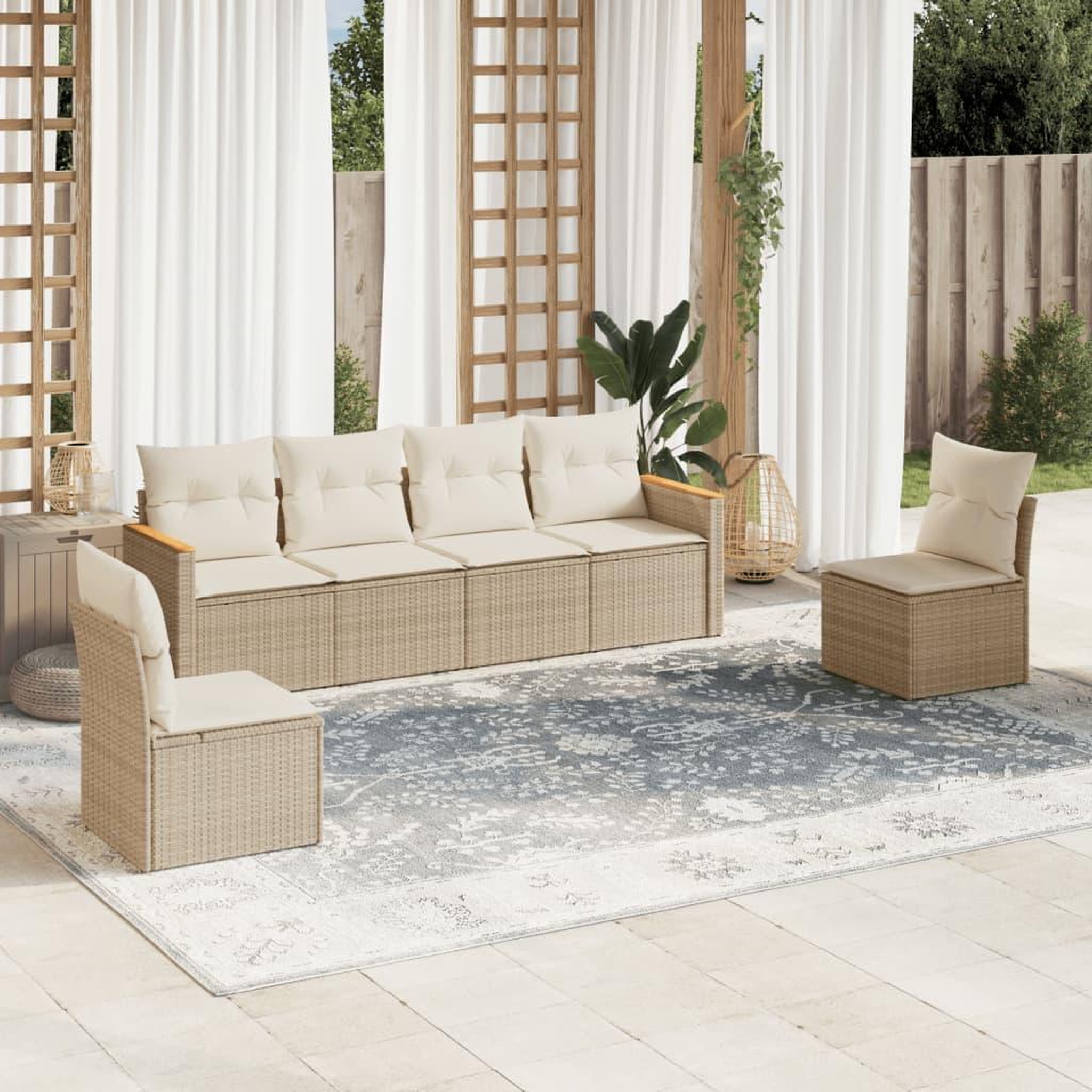 VIDAXL Salon de jardin avec coussins 6 pcs beige resine tressee