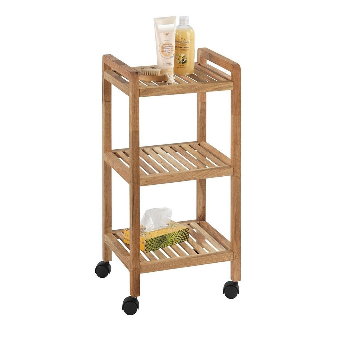 Wenko Desserte à roulettes en bambou Norway - L. 35 x H. 71 cm - Marron