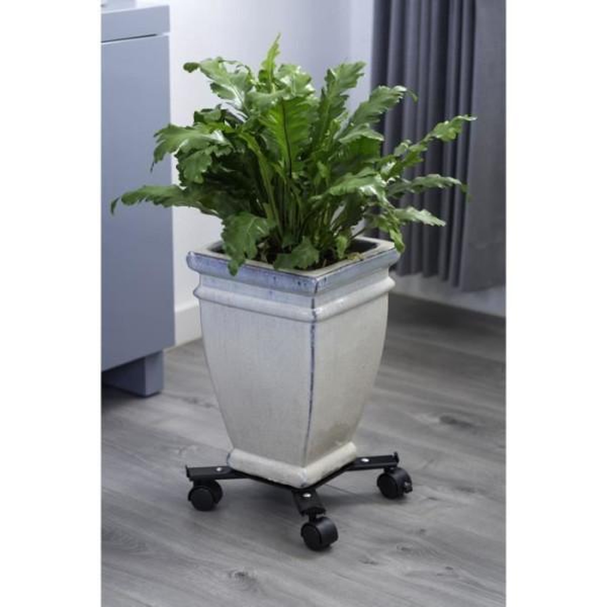 Voir la diapositive 5 : NATURE Support de pot roulant extensible - NATURE - En métal époxy noir mat - 4 branches - Charge maxi 100 kg