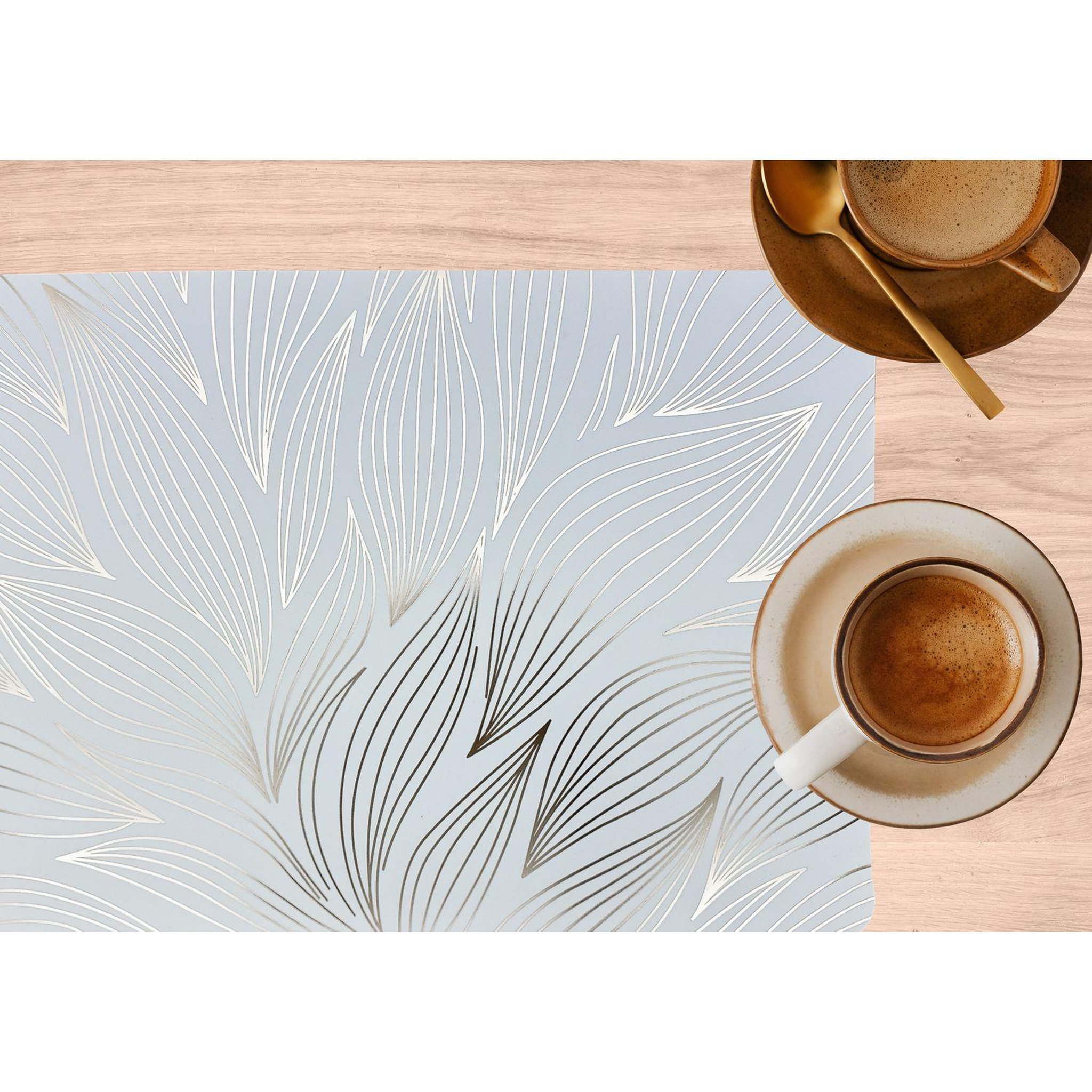 Voir la diapositive 2 : TOILINUX Lot de 6 sets de table motif feuillage avec encre métallique zeya - 30 x 45 cm - or et blanc
