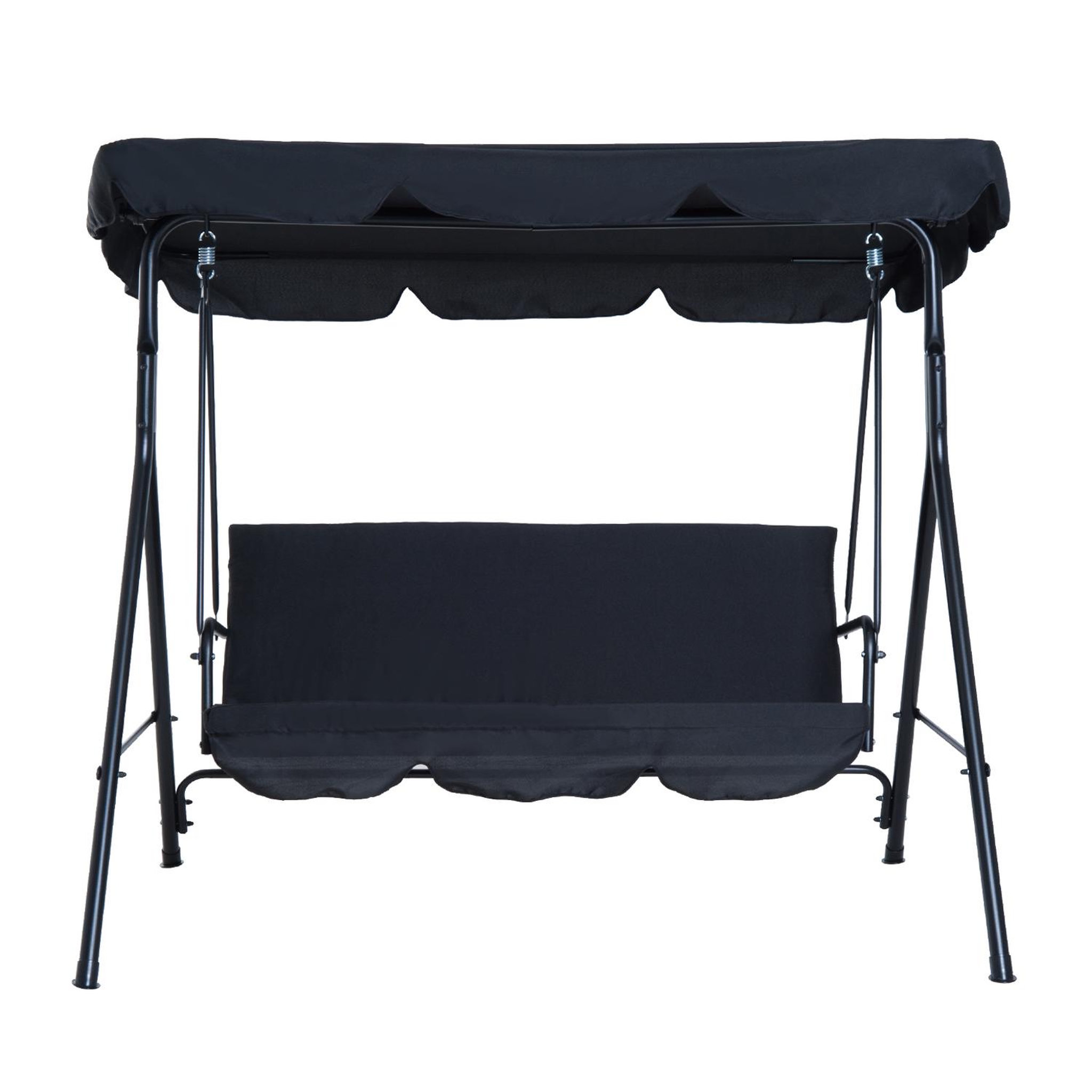 Voir la diapositive 4 : OUTSUNNY Balancelle de jardin 3 places toit inclinaison réglable coussins assise et dossier 1,72L x 1,1l x 1,52H m acier noir polyester noire