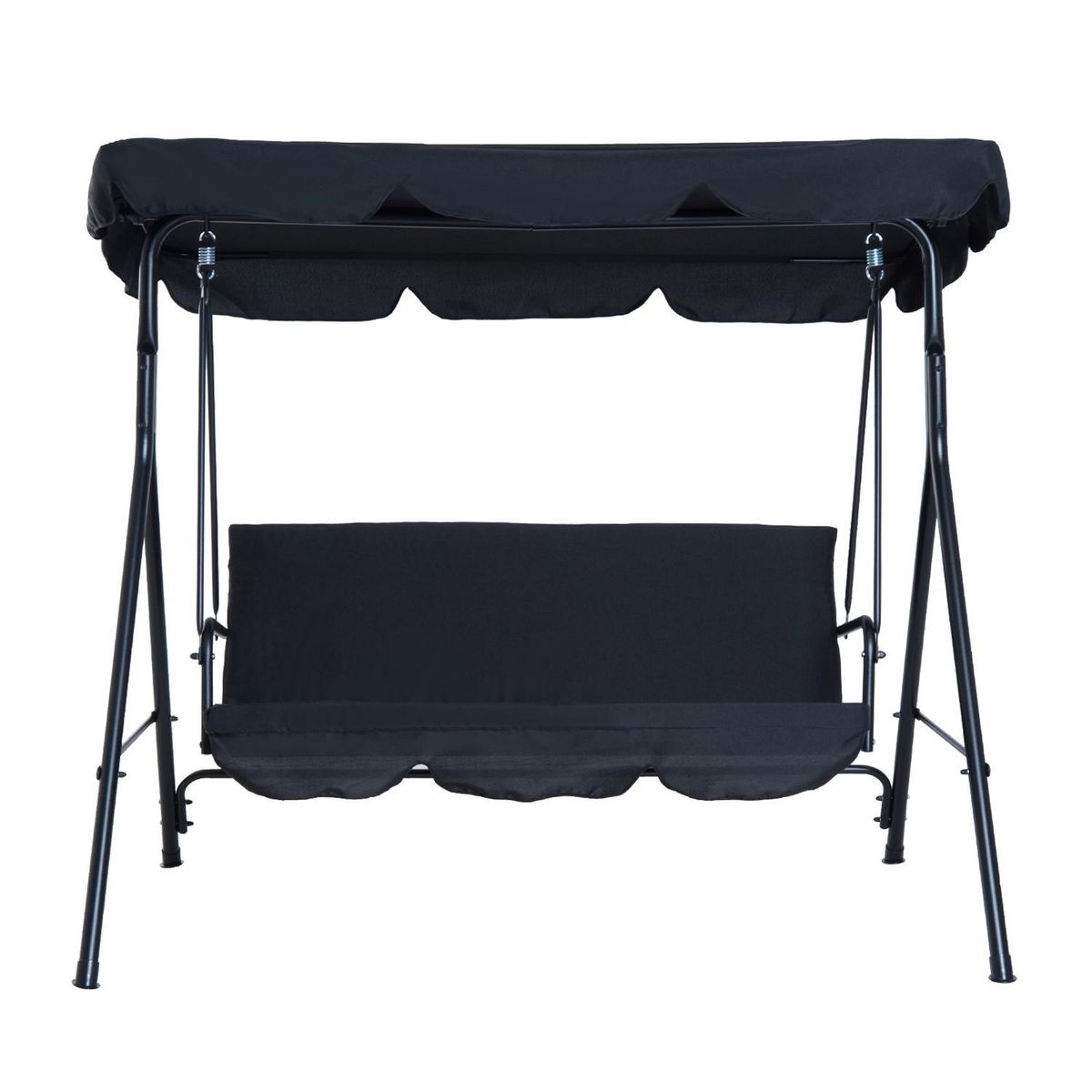 OUTSUNNY Balancelle de jardin 3 places toit inclinaison réglable coussins assise et dossier 1,72L x 1,1l x 1,52H m acier noir polyester noire