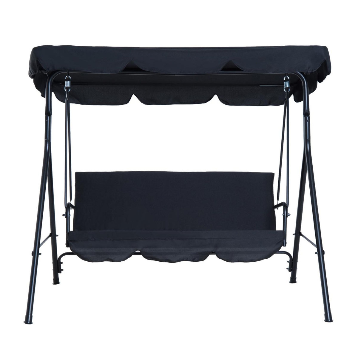 OUTSUNNY Balancelle de jardin 3 places toit inclinaison réglable coussins assise et dossier 1,72L x 1,1l x 1,52H m acier noir polyester noire