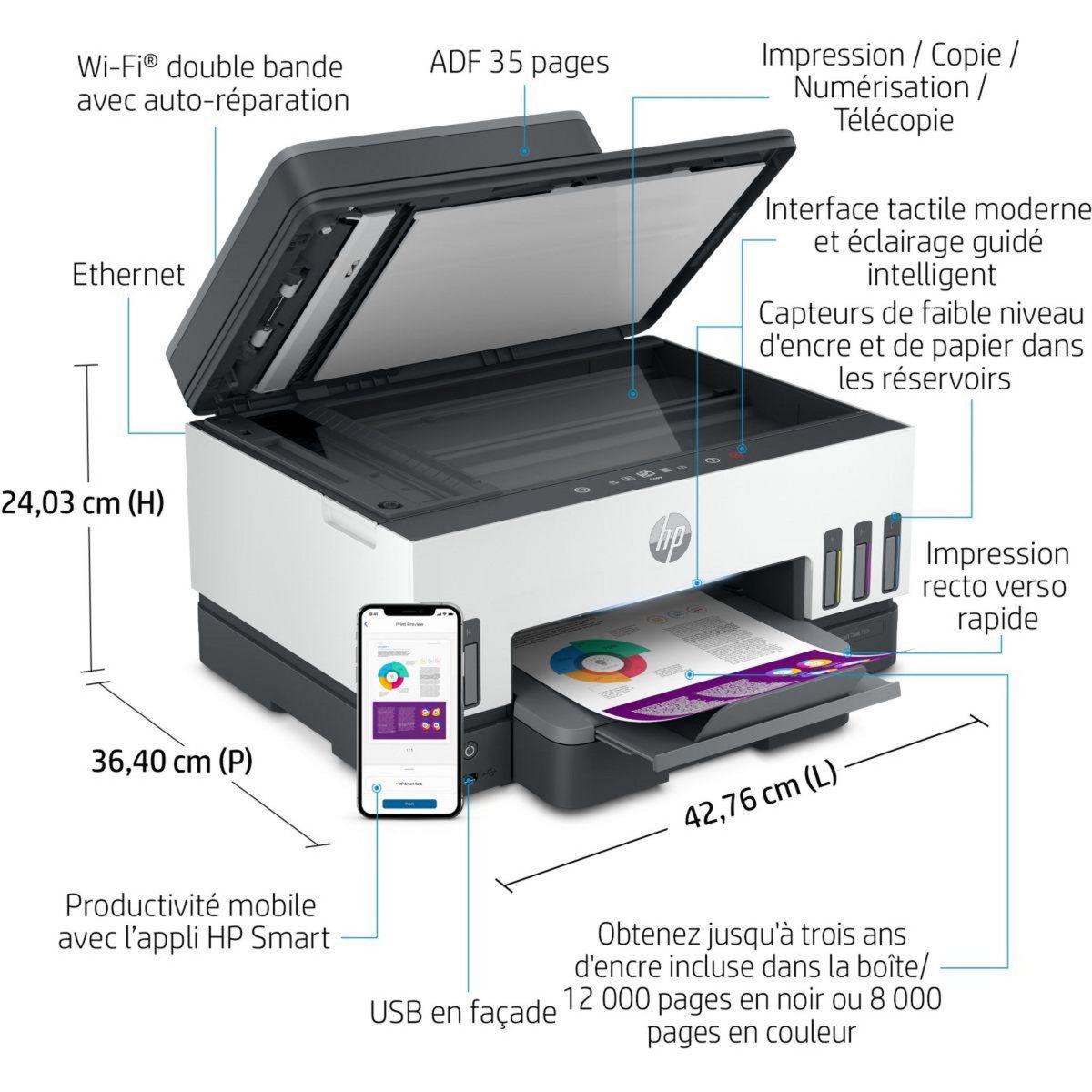 HP Imprimante jet d'encre Smart Tank Plus 7605
