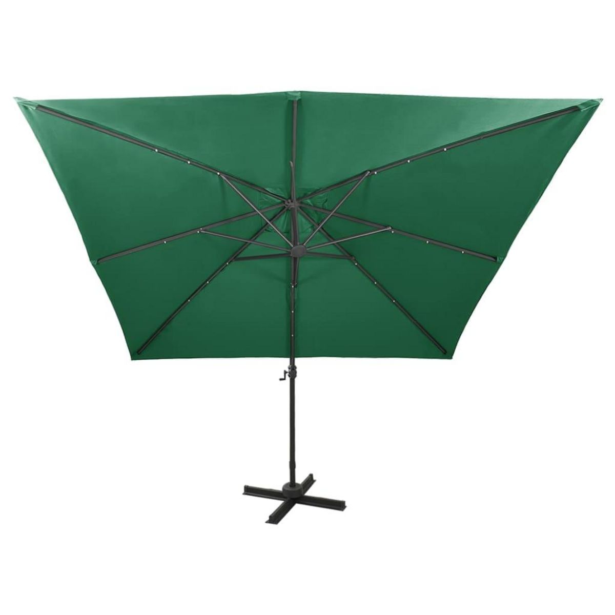 VIDAXL Parasol de jardin en porte-a-faux et mat et lumieres LED vert