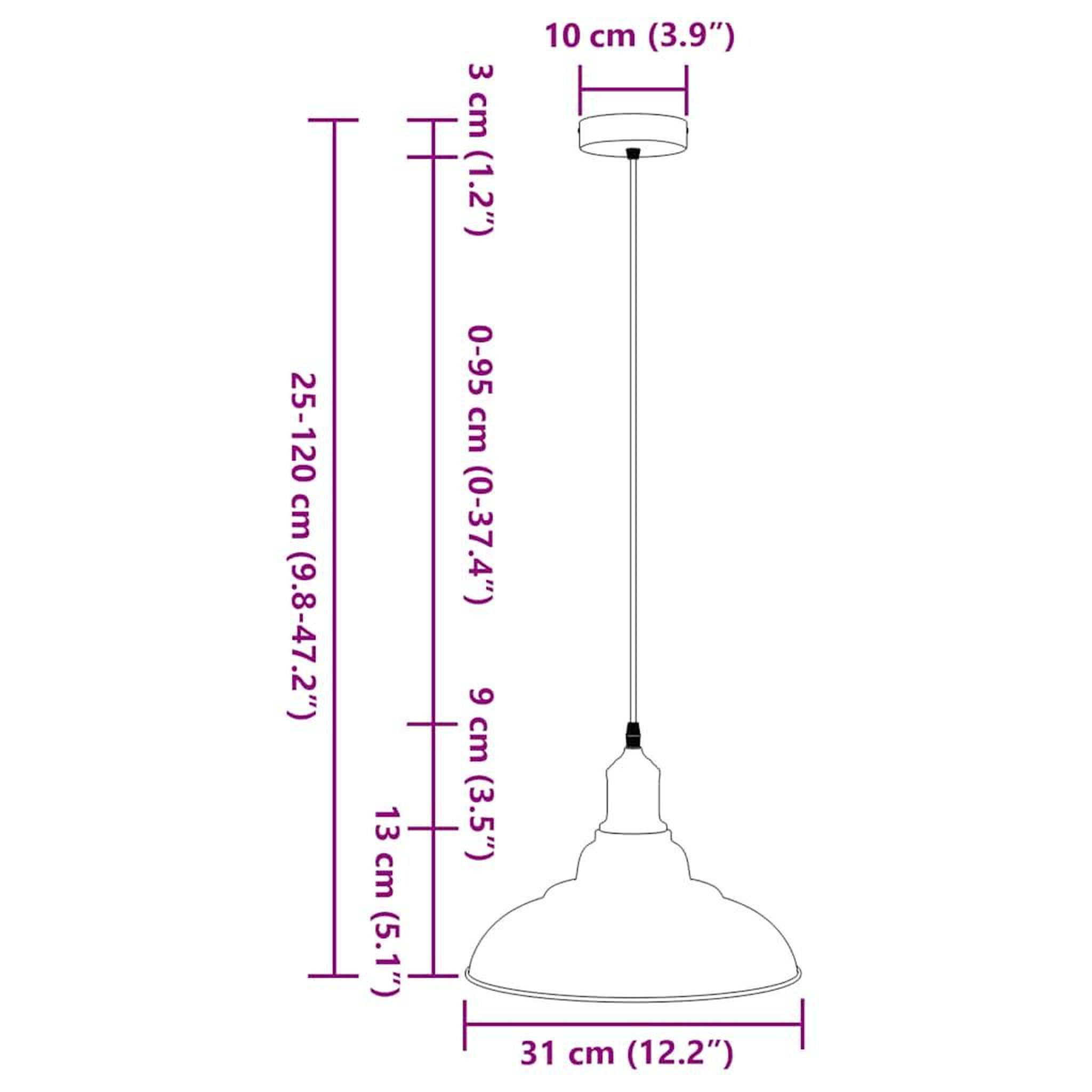 Voir la diapositive 6 : VIDAXL Lampe suspendue reglable hauteur E27 rouge brillant Ø31cm metal