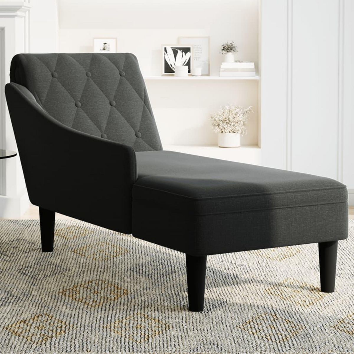 VIDAXL Fauteuil long avec coussin et accoudoir droit noir tissu