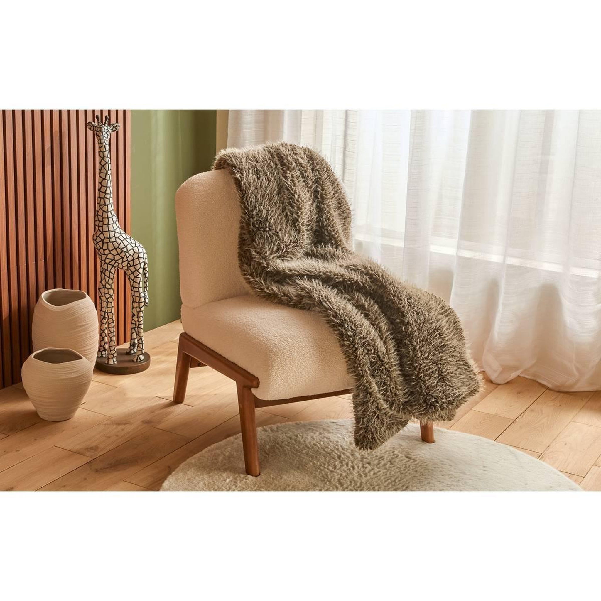 Voir la diapositive 6 : ATMOSPHERA Plaid imitation fourrure  nyero  120x160cm kaki