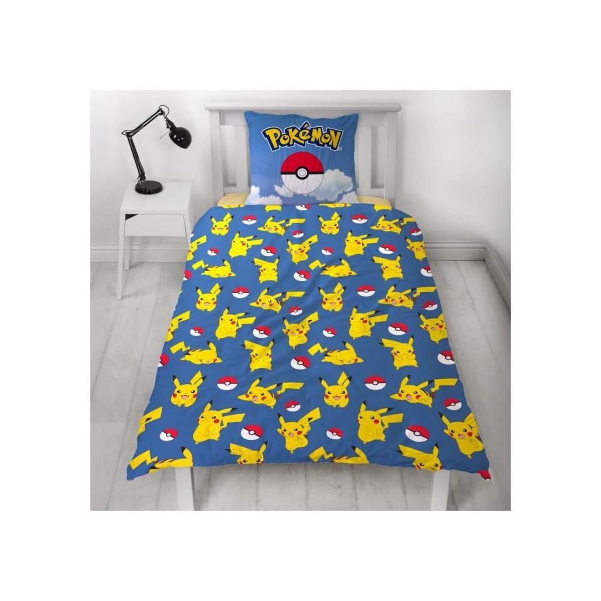 Pokemon Parure de lit réversible - POKEMON - Pikachu et ses amis a l'Arena - Microfibre - 140 x 200 cm + 1 taie 63 x 63 cm