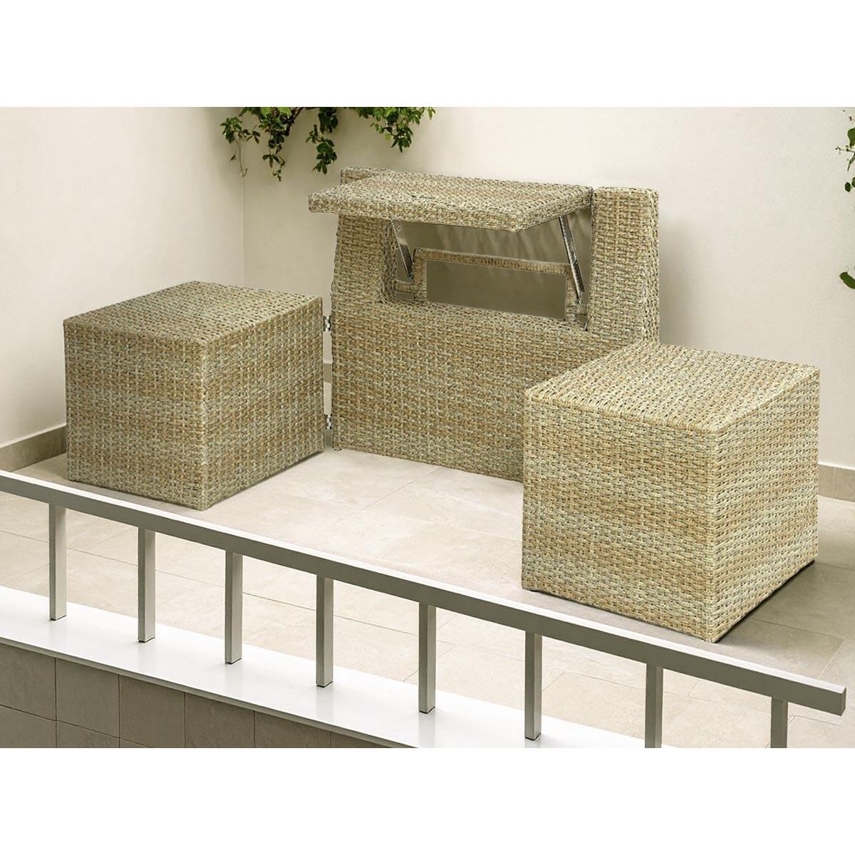 JARDIDECO Ensemble de balcon table et pouf ou banc Naturel Java - Jardideco