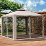 Voir la diapositive 2 : OUTSUNNY Pavillon de jardin tonnelle barnum style colonial double toit toiles moustiquaires amovibles zippées taupe
