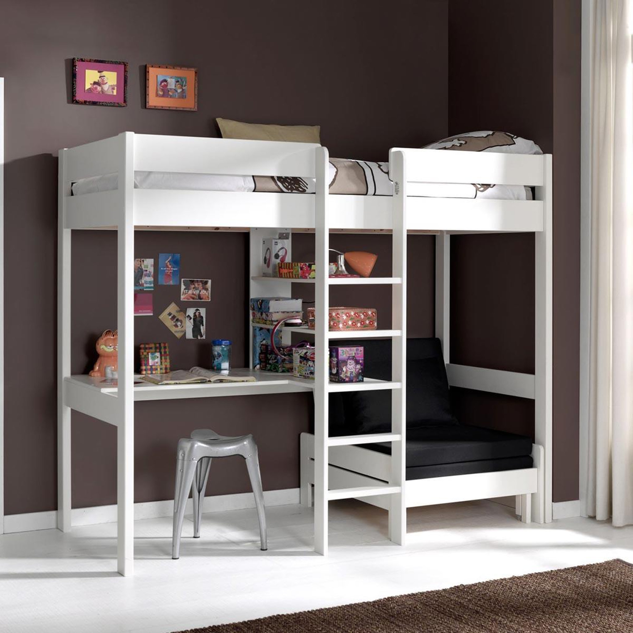 Voir la diapositive 2 : Paris Prix Pack - lit mezzanine, fauteuil-lit & matelas  pino  90x200cm blanc