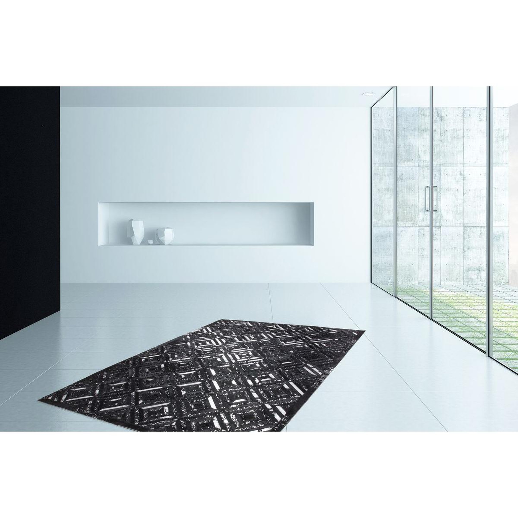Voir la diapositive 2 : Paris Prix Tapis en cuir fait main  spark  noir & argent