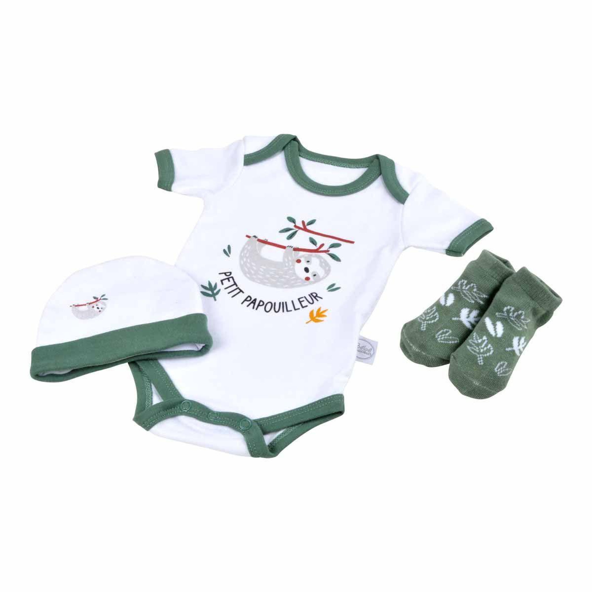 BEBE DOUCEUR Coffret naissance 3 pièces  paresseux  vert