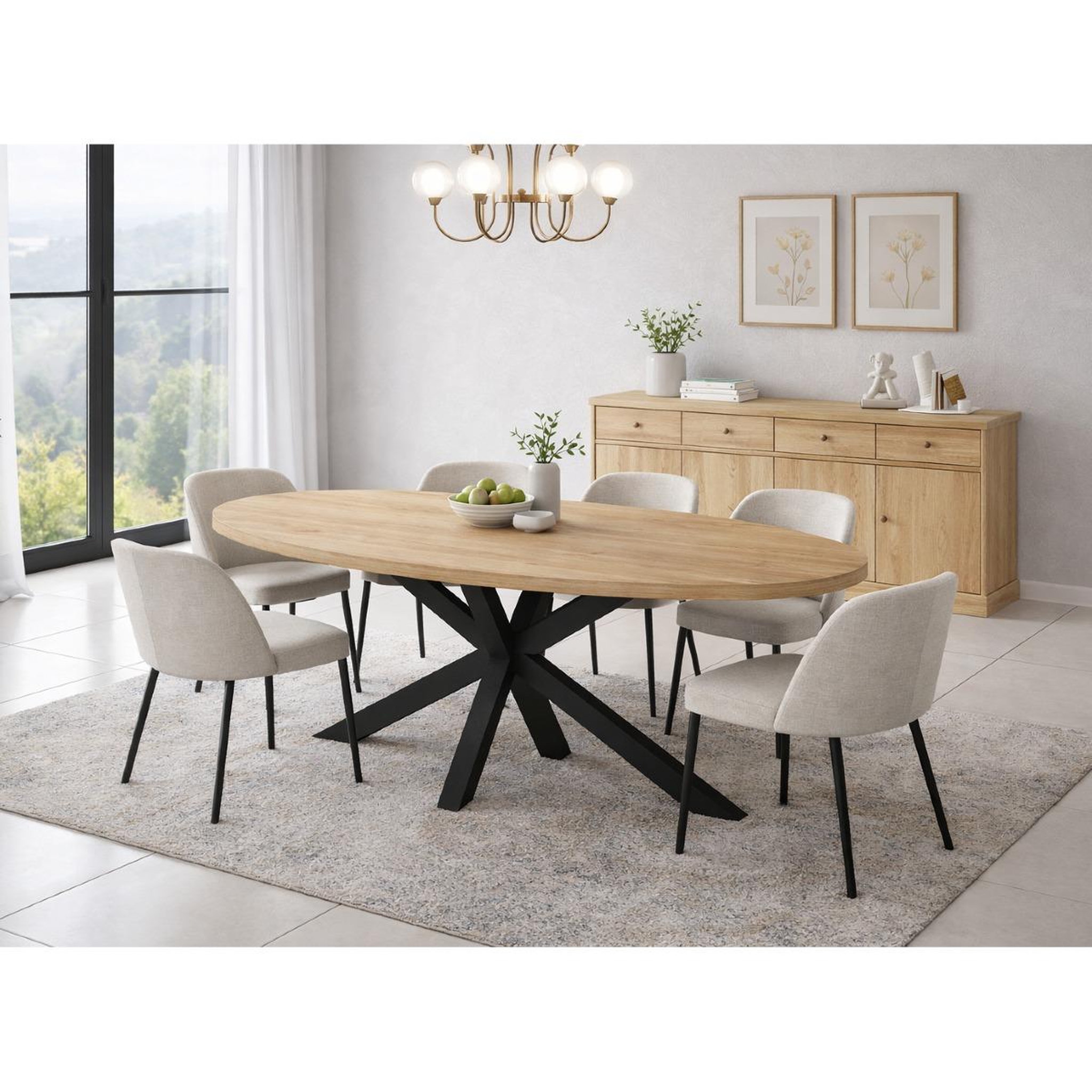 Voir la diapositive 3 : JLC KREATION Table à manger ovale en bois pied central 210cm VALENTINE