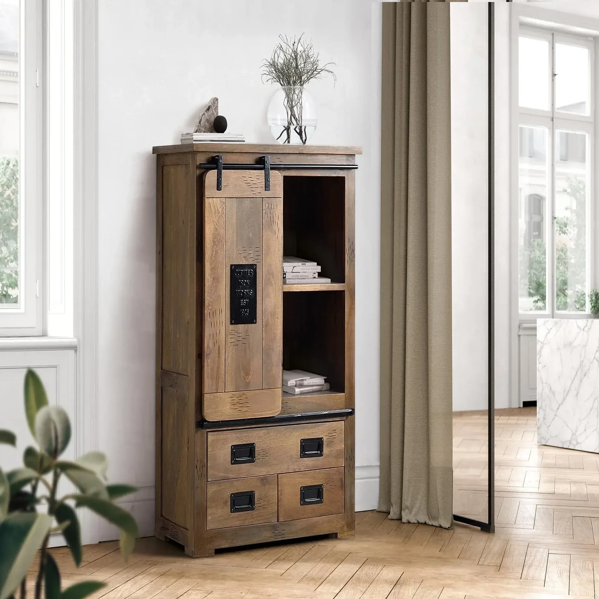 Voir la diapositive 2 : GINER Y COLOMER SL Vaisselier en bois de manguier 90 cm style industriel