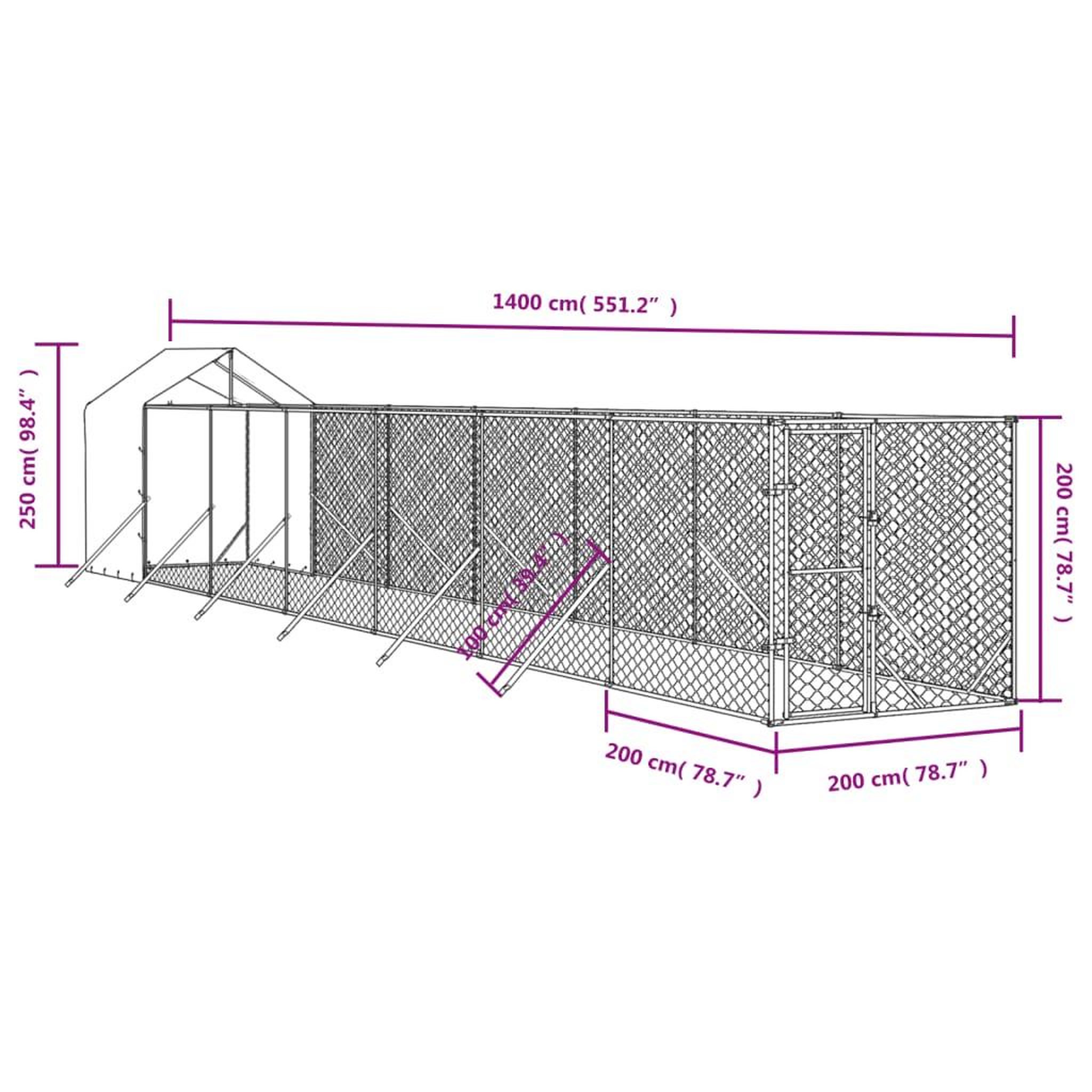 Voir la diapositive 4 : VIDAXL Chenil d'exterieur pour chiens avec toit argente 2x14x2,5 m