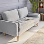 Voir la diapositive 4 : SWEEEK Canapé en tissu gris clair. 3 places scandinave fixe. droit. pieds bois