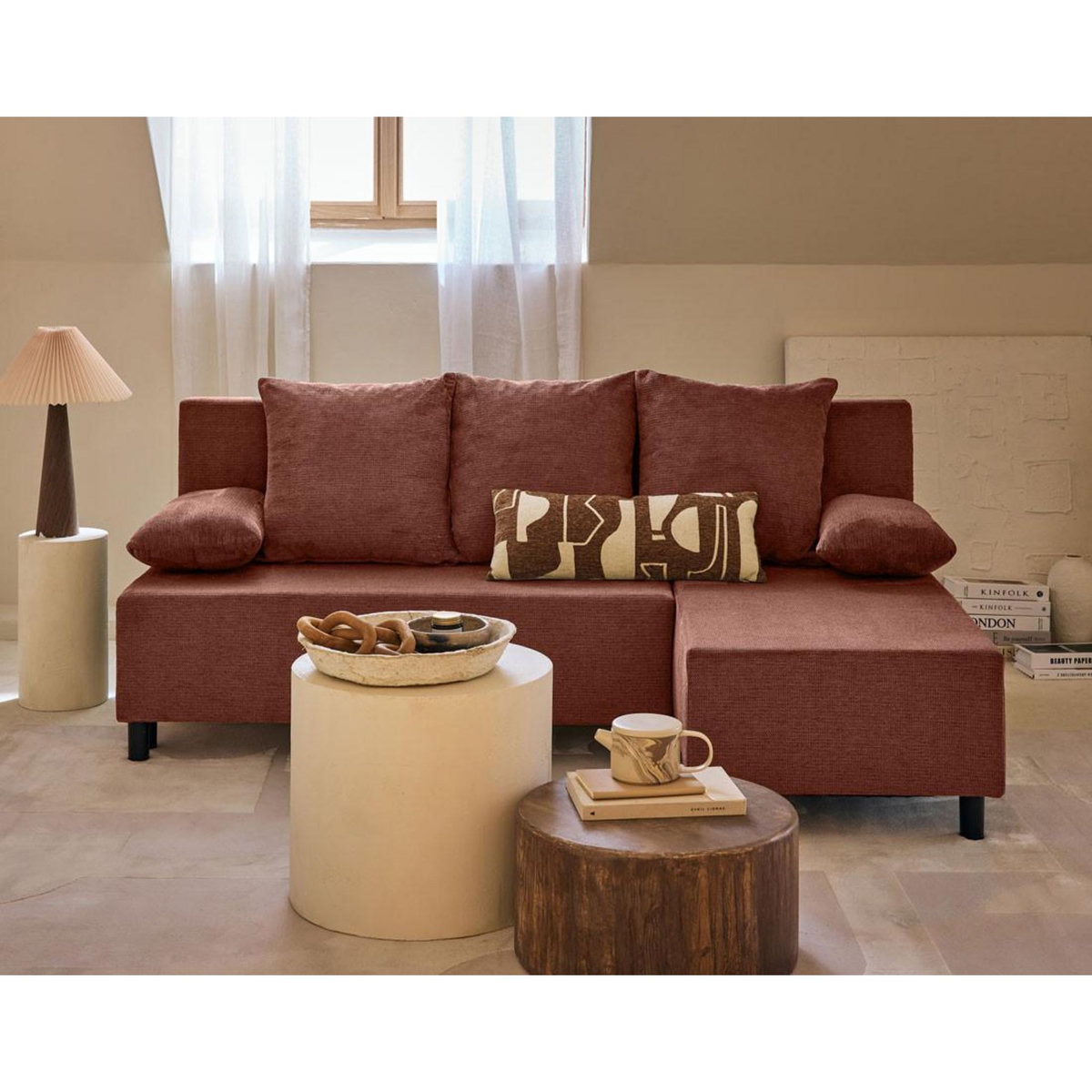 BEST MOBILIER Gloria - canapé d'angle réversible 4 places convertible avec coffre en tissu texturé