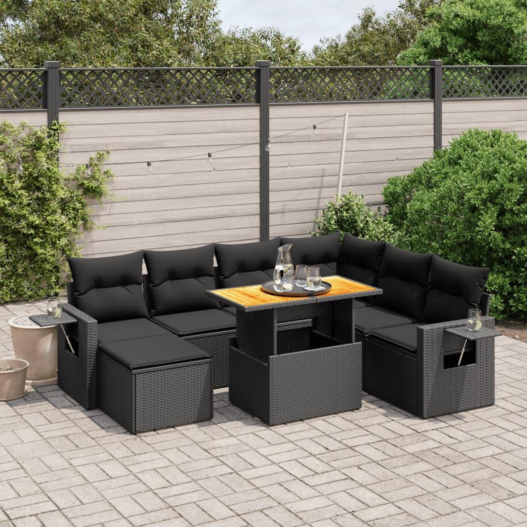 VIDAXL Salon de jardin 8 pcs avec coussins noir resine tressee