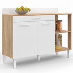 ID MARKET Buffet bas de cuisine 120 cm CINA plan de travail H.83 cm 2 portes + tiroir façon hêtre et blanc