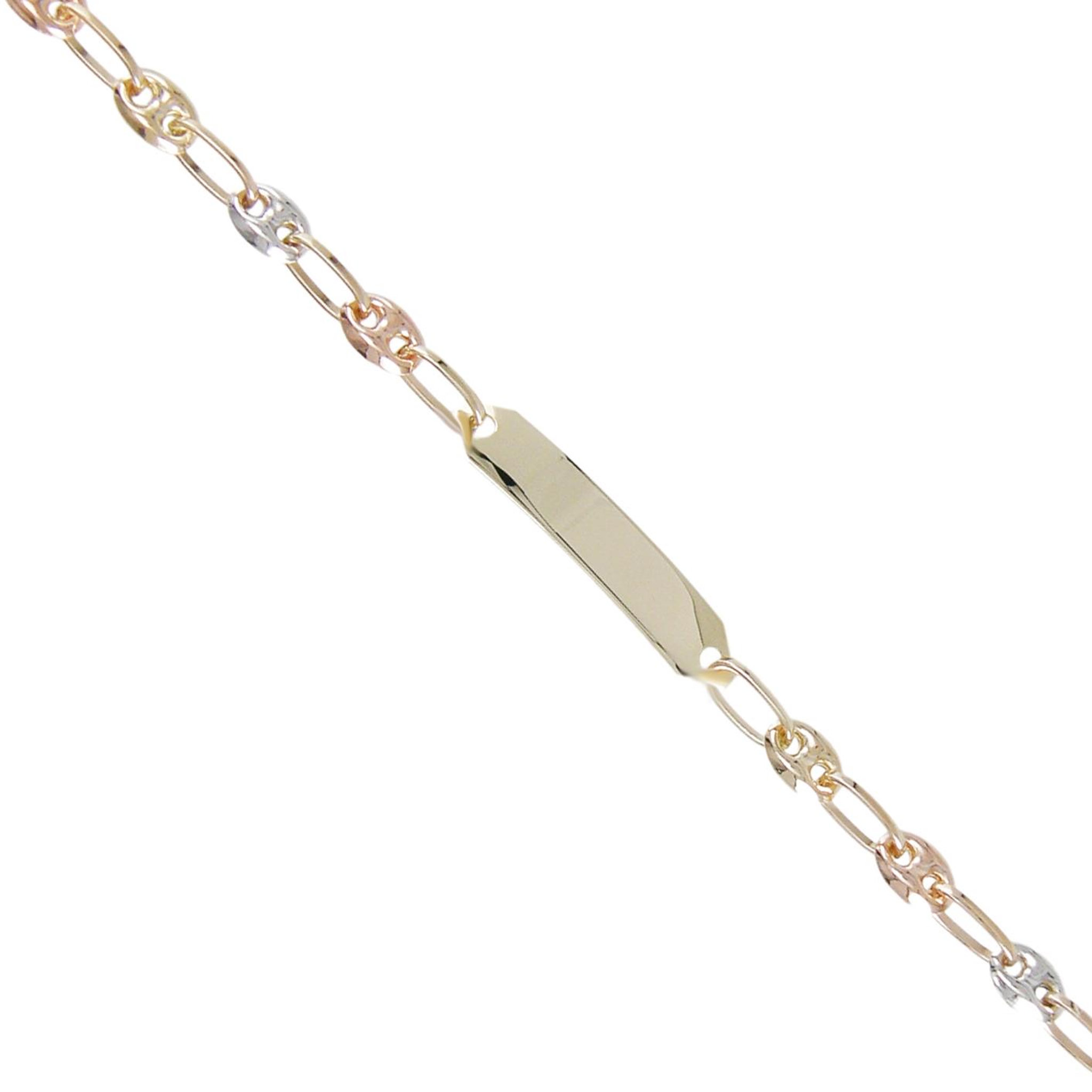 L'ATELIER D'AZUR Bracelet Enfant Or Tricolore - Jaune, Blanc, Rose - Gourmette - Maille Grain de Café - Gravure Offerte
