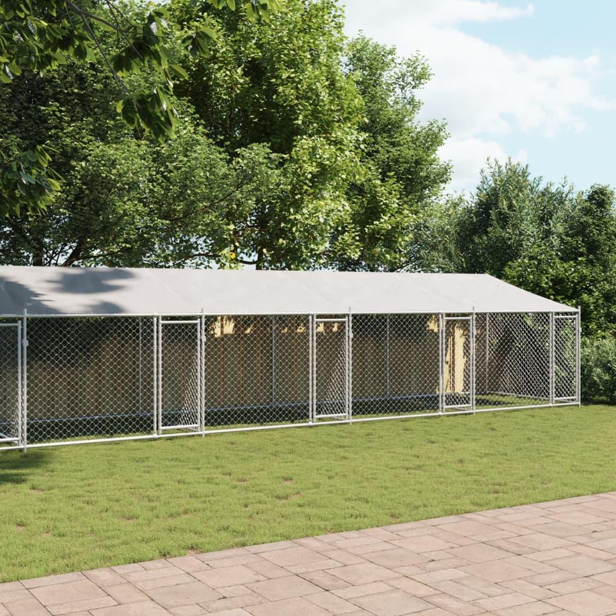 Voir la diapositive 3 : VIDAXL Cage pour chien avec toit/portes gris 10x2x2 m acier galvanise