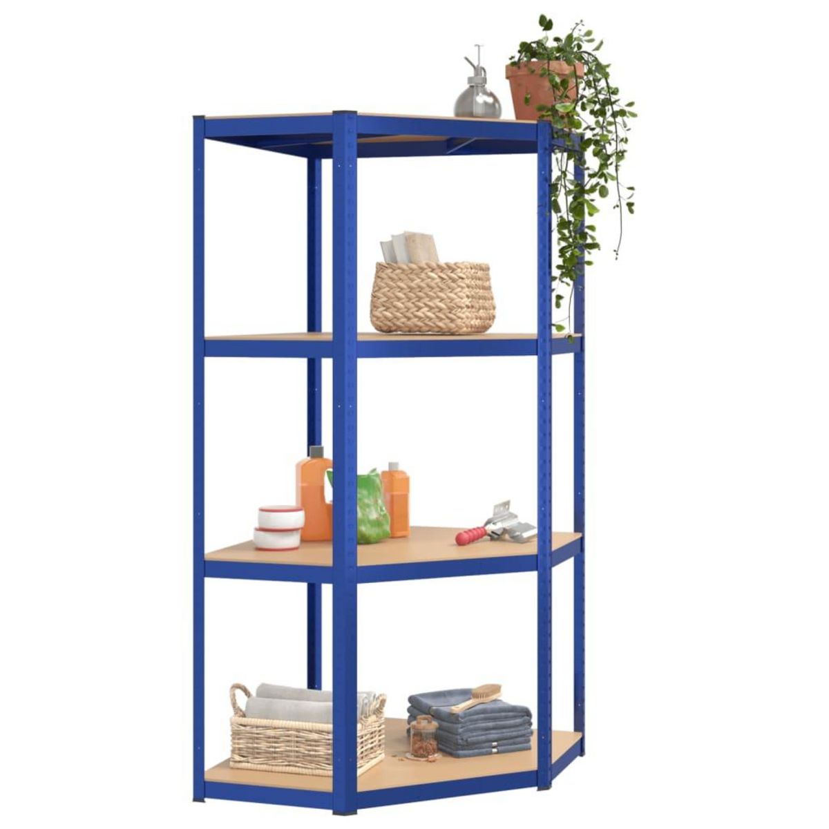 VIDAXL Etagere d'angle a 4 niveaux Bleu Acier et bois d'ingenierie