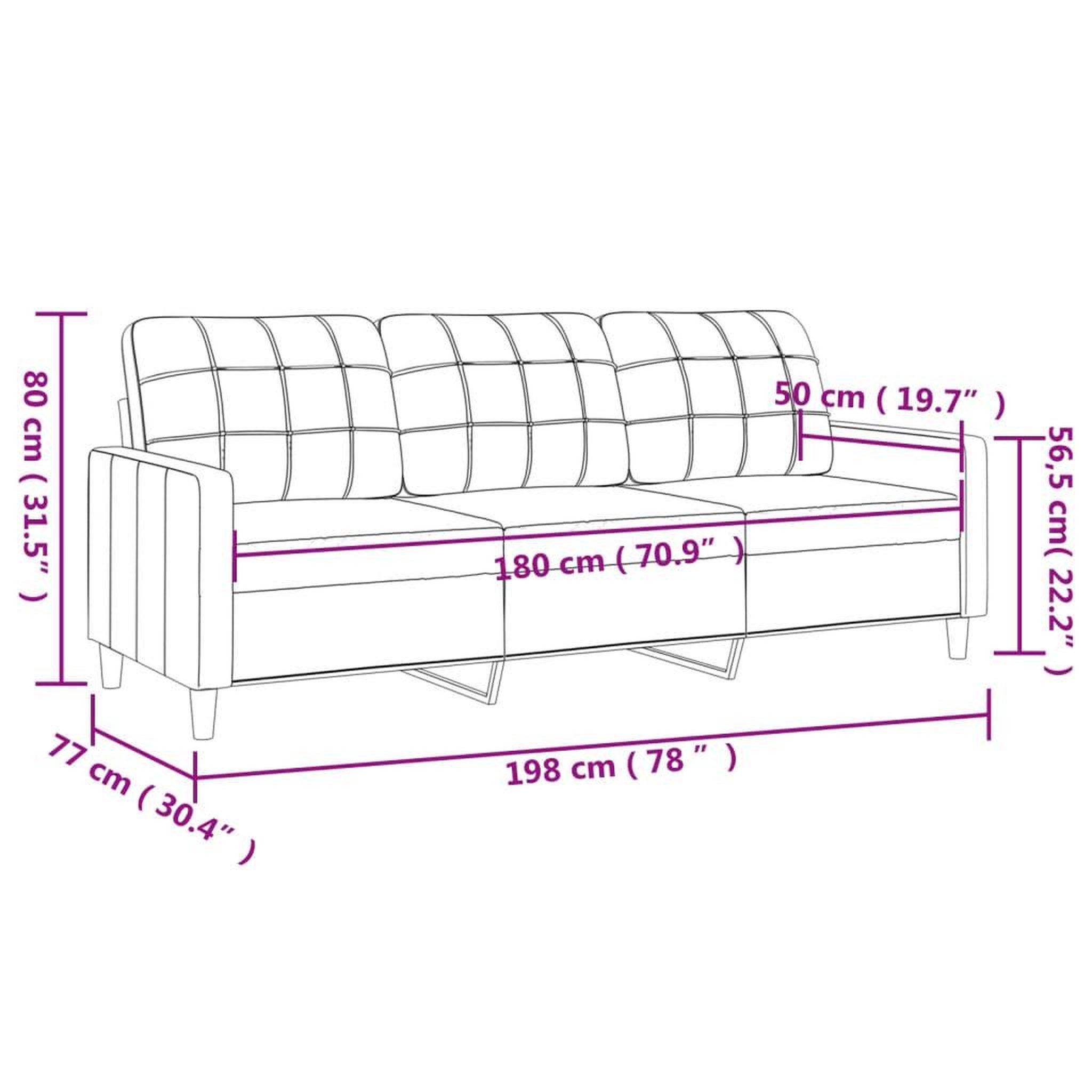 Voir la diapositive 6 : VIDAXL Canape a 3 places Creme 180 cm Tissu