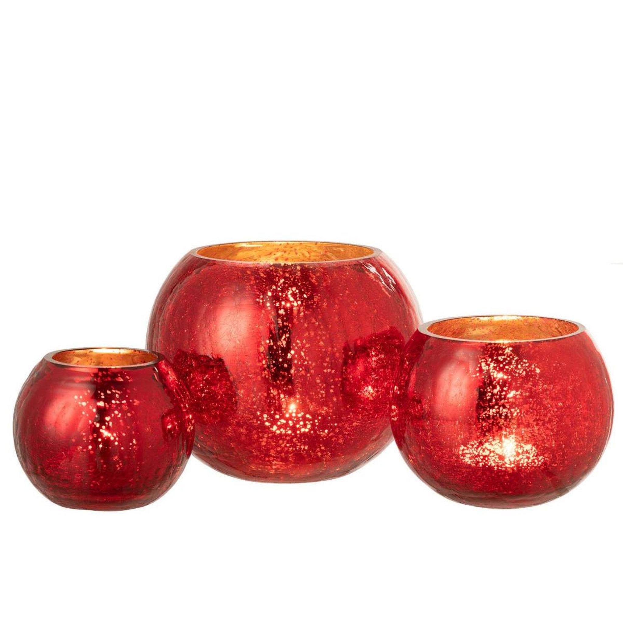 Voir la diapositive 5 : J-LINE Photophore Boule en Verre  Nacré  20cm Rouge