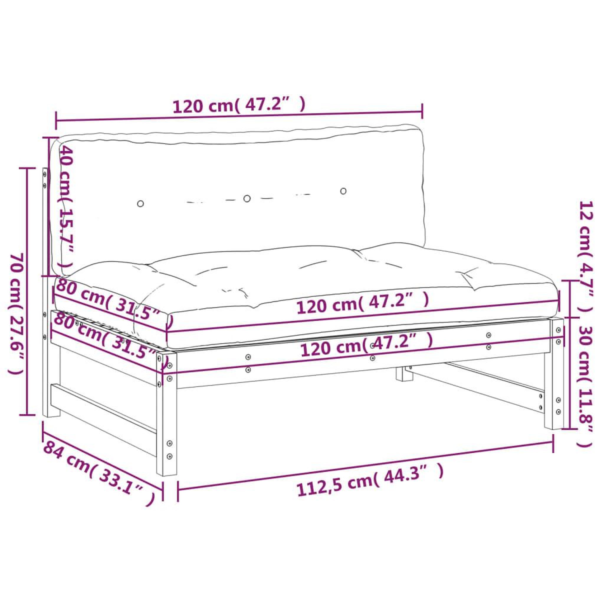 Voir la diapositive 6 : VIDAXL Canape central 120x80 cm marron miel bois de pin massif