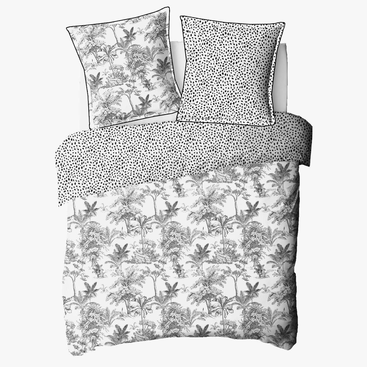 FUTURE HOME Parure de lit 2 personnes en coton 57 fils imprimé blanc