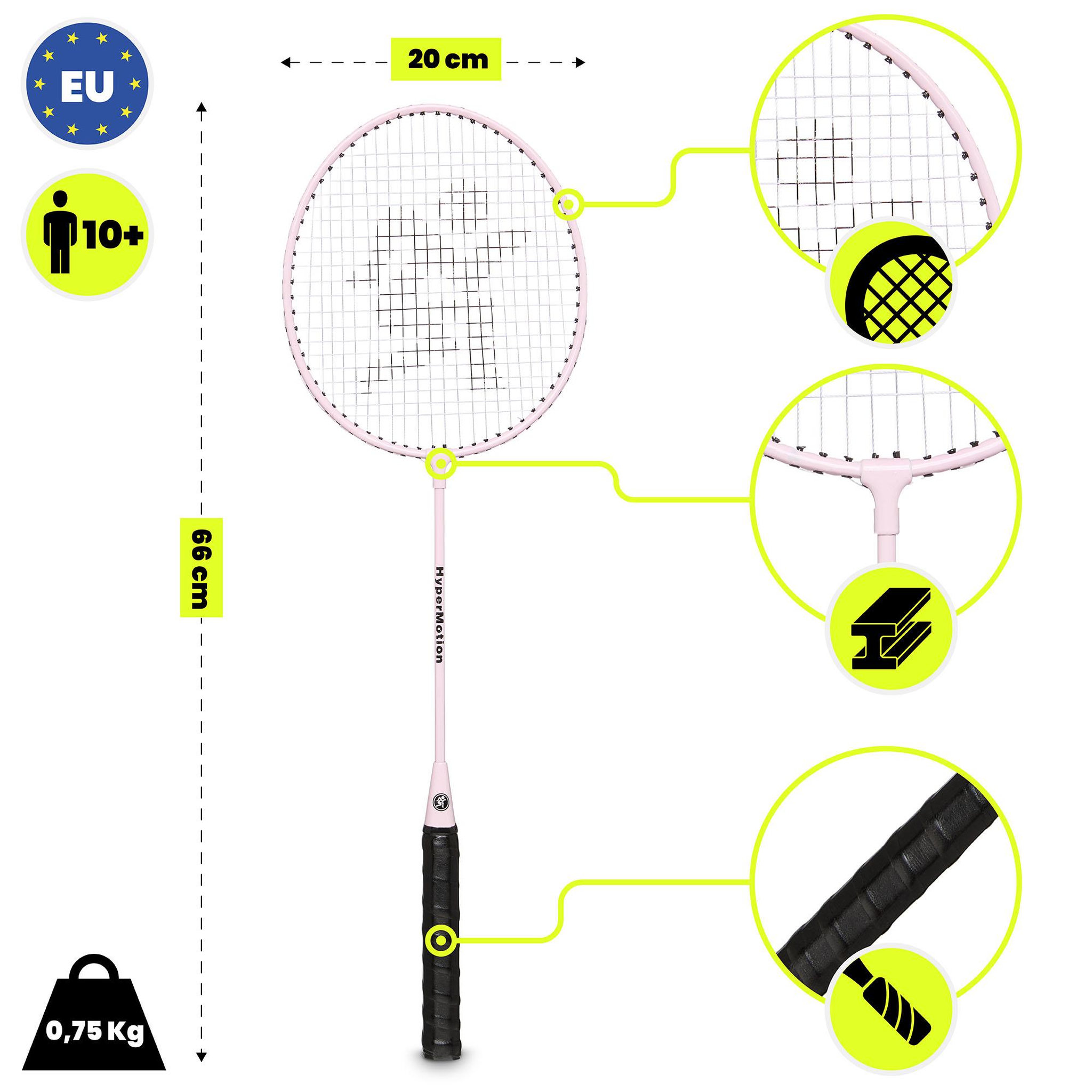 Voir la diapositive 3 : HYPERMOTION Ensemble de Badminton HyperMotion 2 Raquettes Acier avec Housse Rose - Léger et Pratique