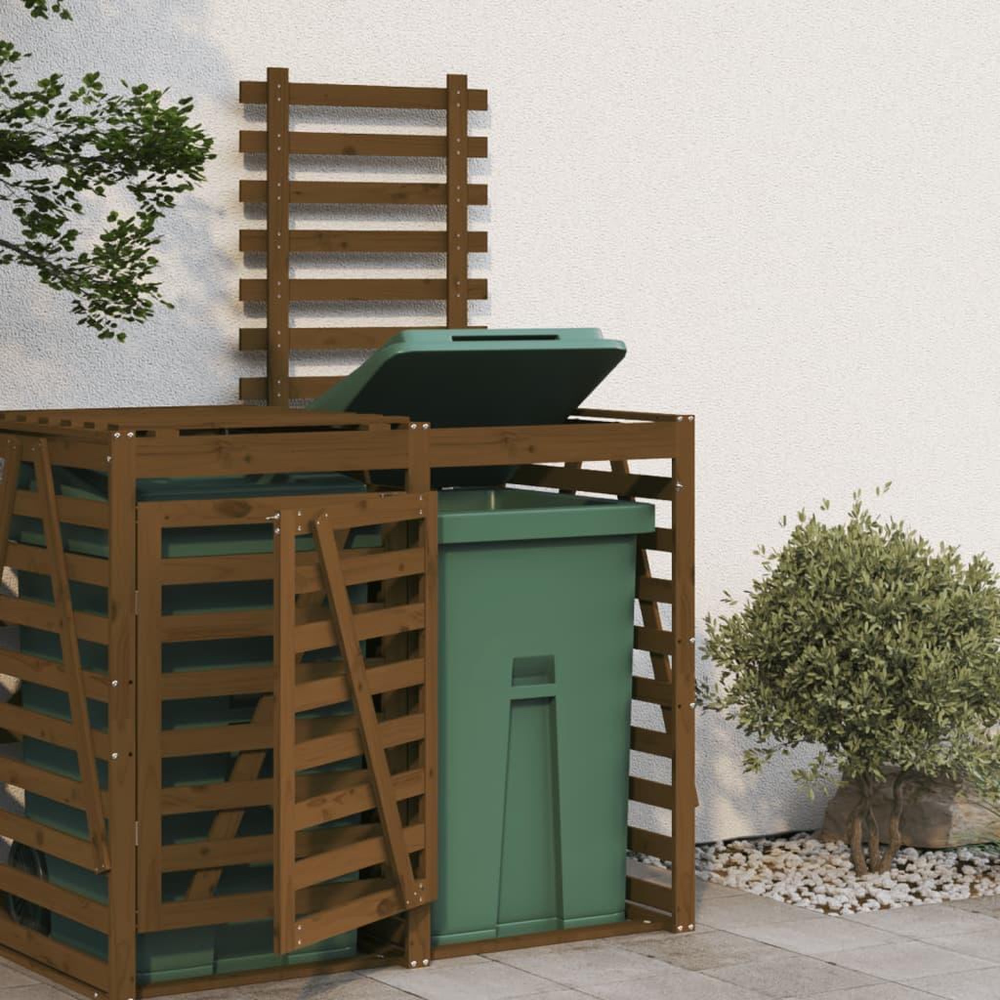 VIDAXL Extension d'abri de poubelle sur roulettes brun miel bois pin