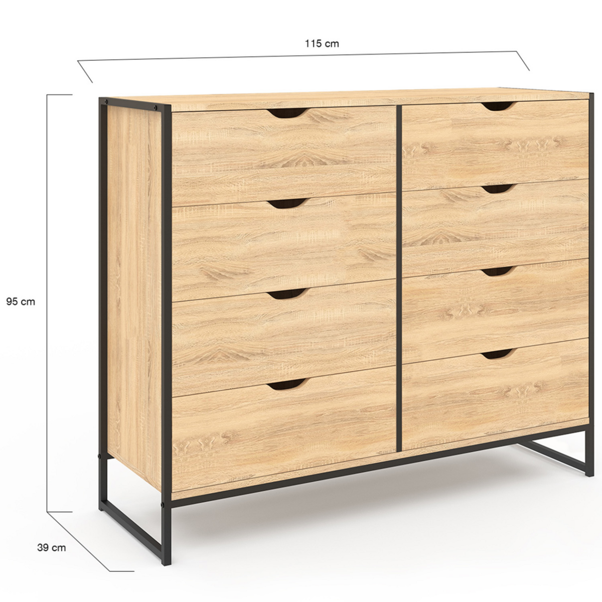 ID MARKET Commode 8 tiroirs DETROIT 115 cm design industriel