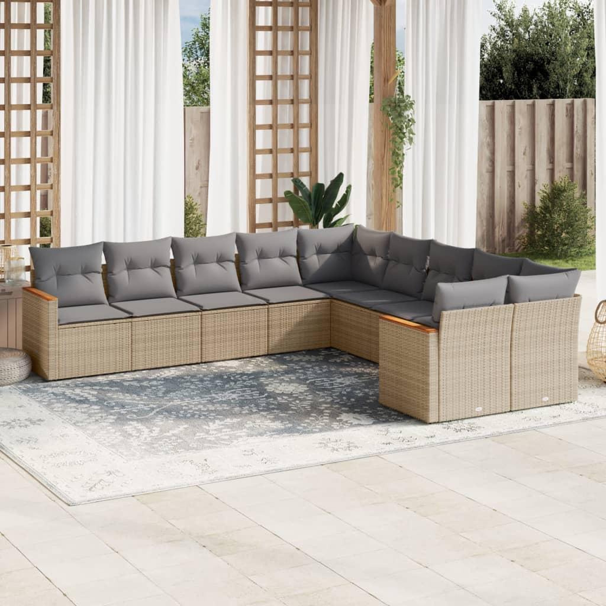 VIDAXL Salon de jardin avec coussins 10 pcs beige resine tressee