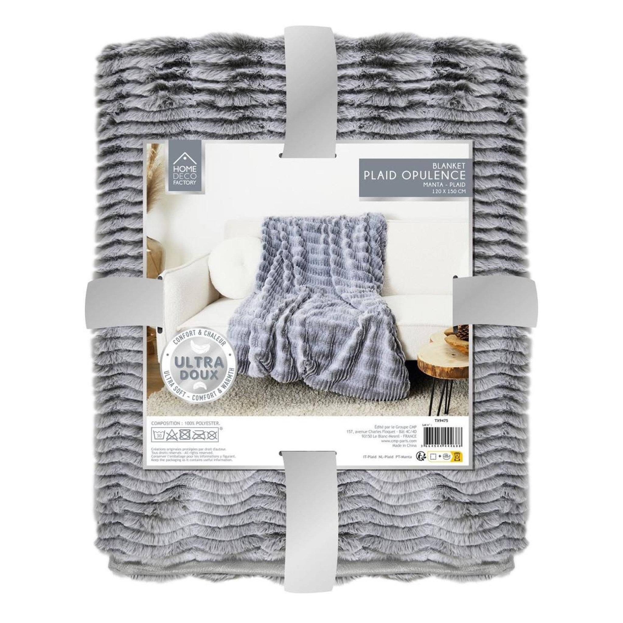 Voir la diapositive 6 : The Home Deco Factory Plaid imitation fourrure  opulence  120x150cm gris