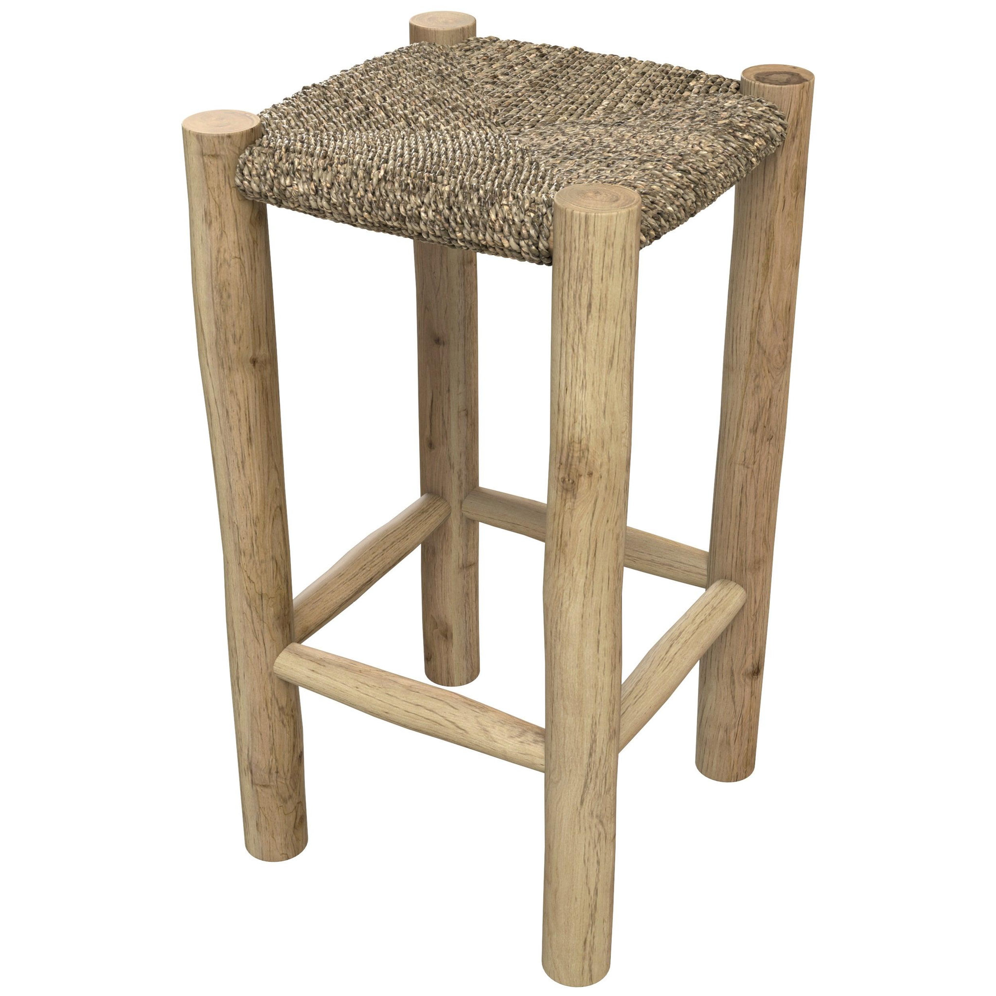 MAISON PAVANE Tabouret pour îlot central 65 cm en jonc de mer et teck-jovan